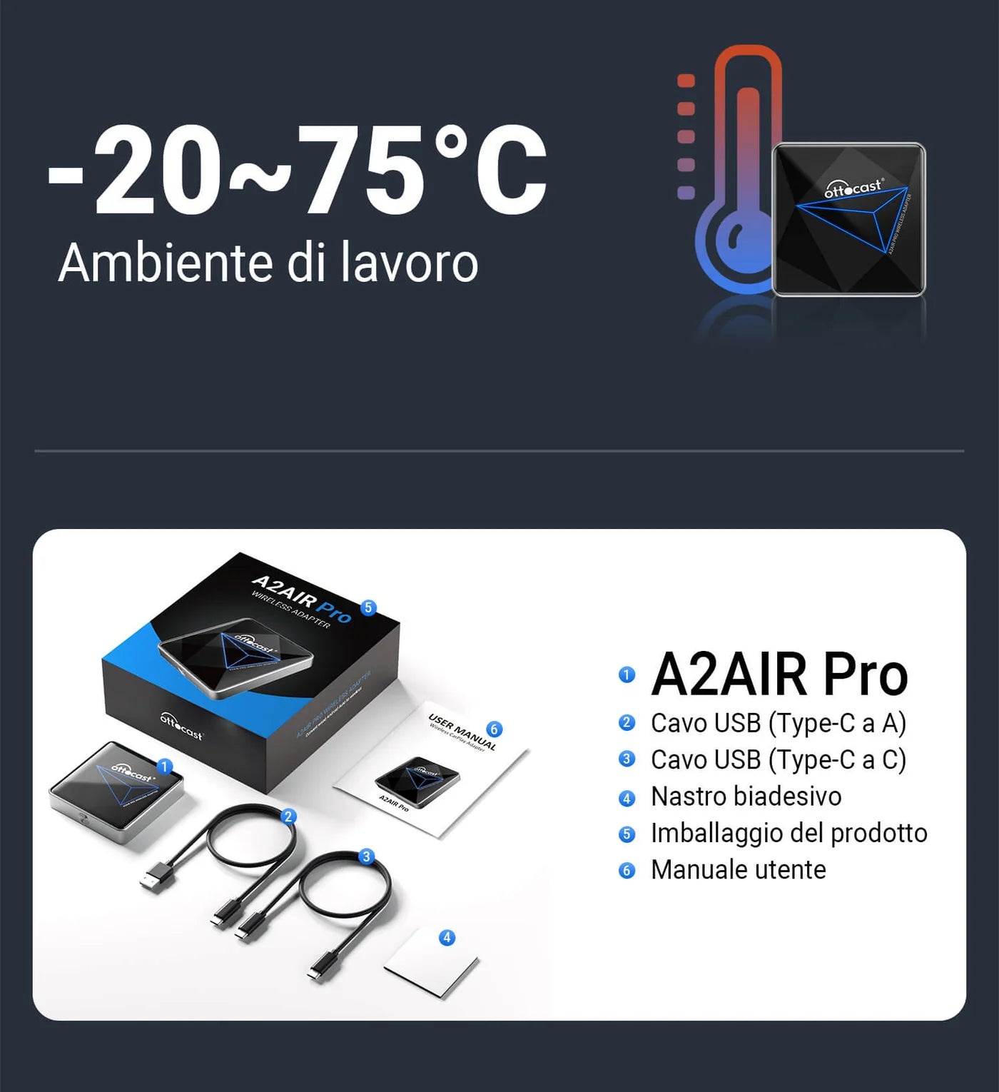 Ottocast® A2Air Pro Adattatore Android Auto Wireless