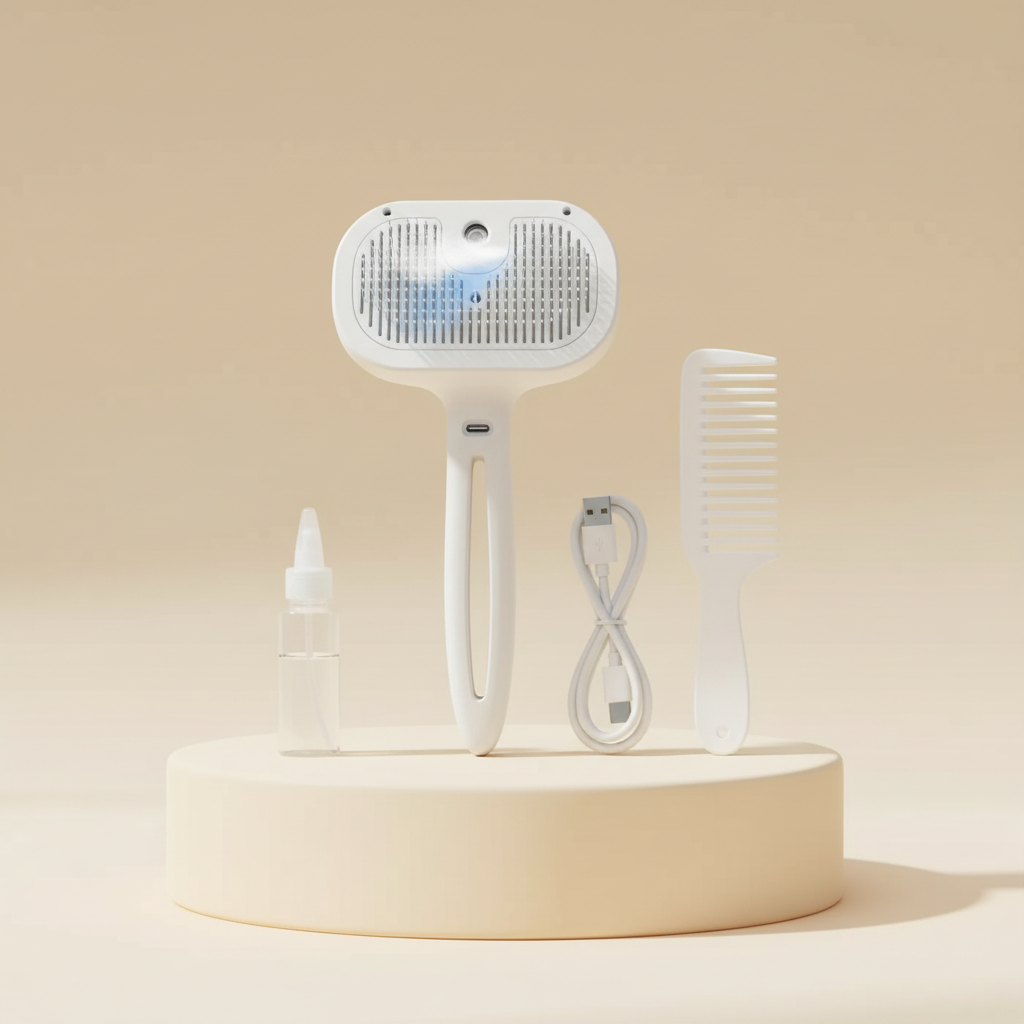 Spazzola nebulizzante con pettine, flaconcino e cavo USB